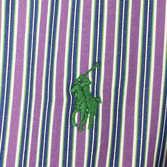 Polo Ralph Lauren Oxford Mens Large 16 Purple Stripe LS Button Down Shirt Vtg - Picture 7 of 10